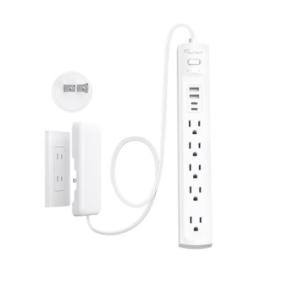2 Prong Power Strip, NUTICT 2 Prong to 3 Prong Outlet Adapter, 3FT Flat Extension Cord with Outlet Cover, 5-Outlet & 4 USB Ports, 1440J Surge Protector, Wall Mountable, Ideal for Old House, White