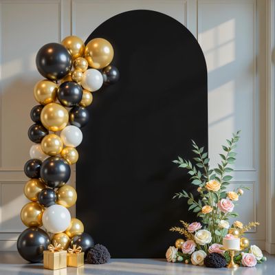 7.2 ft Arch Backdrop Cover Black - Double-Sided Spandex Arch Covers Stretchy Backdrop for Balloon Arches Birthday Party Baby Shower Banquet Wedding Photo Background
