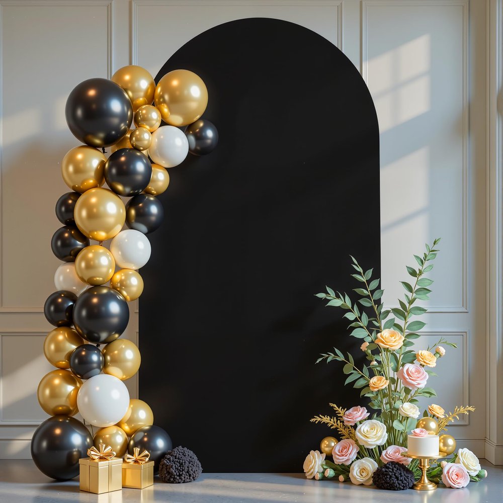 7.2 ft Arch Backdrop Cover Black - Double-Sided Spandex Arch Covers Stretchy Backdrop for Balloon Arches Birthday Party Baby Shower Banquet Wedding Photo Background