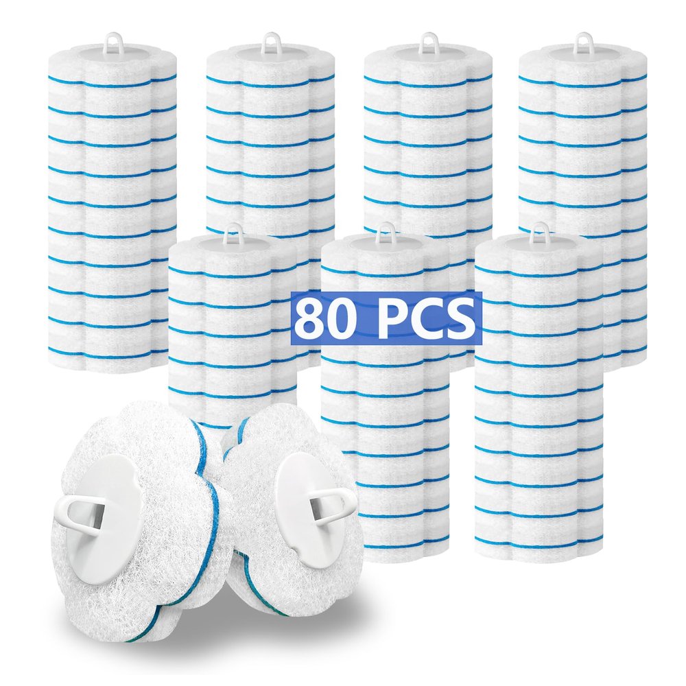 Ucaimao 80 PCS Disposable Toilet Brush Cleaner RefillsToilet Bowl Brush Handle Refills Cleaning System Replacement Heads Cleaner Pads for Bathtub Wash Basin (Only RefillsOnly Fits Ucaimao) - White