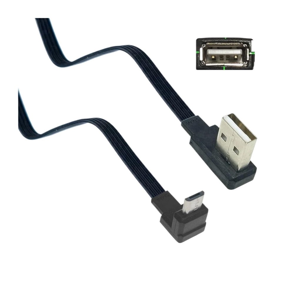 Treayes M;ic/ro USB Data Cable, Flat Cable, car Mounted Upper, Lower, Left and Right Elbows, All Soft Ribbon Cable for Andr(0.1M,AMRI-V8UP)