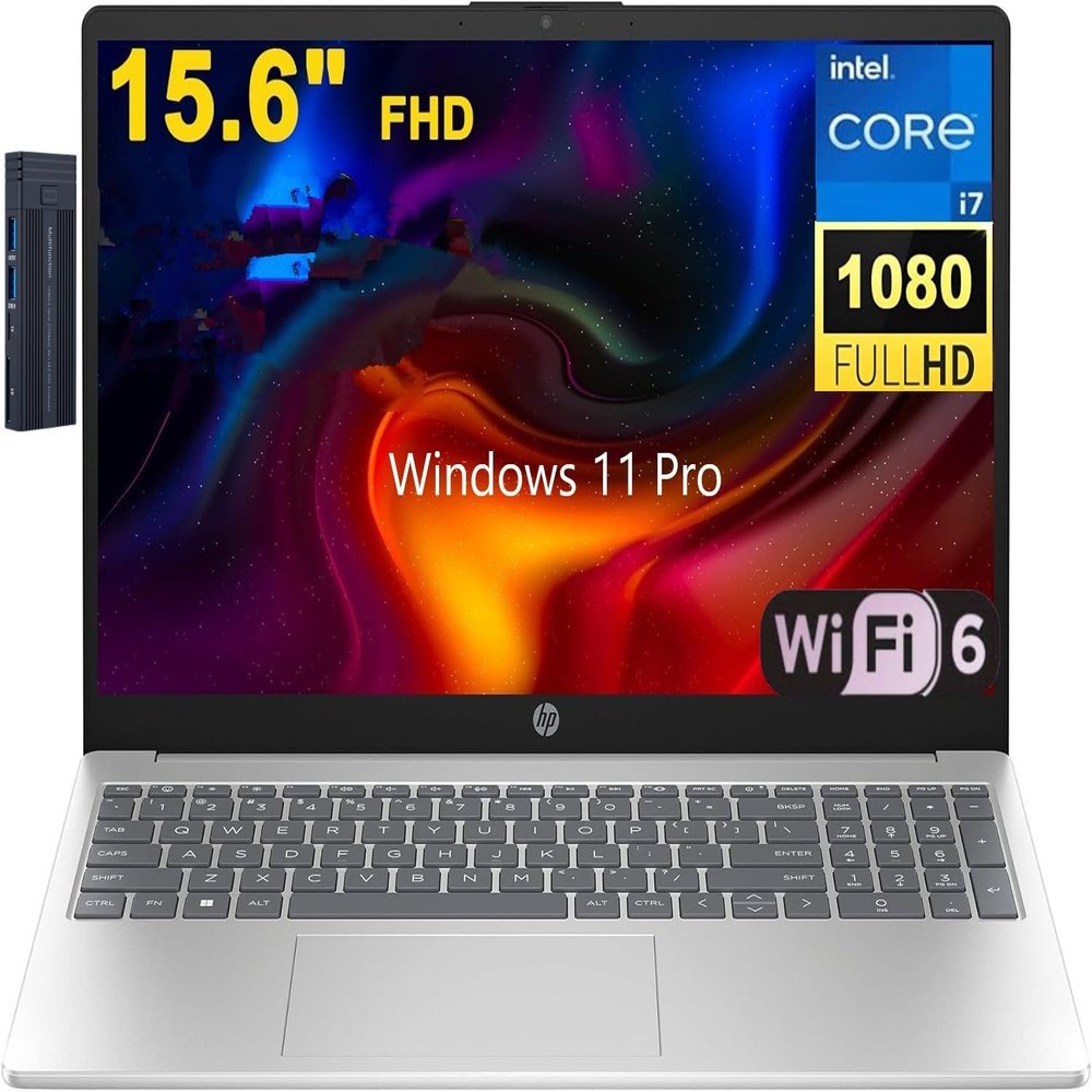 HP 15.6" FHD Laptop, Intel Core i7-1255U Processor, 16GB RAM 512GB PCIe SSD, 256gb 9H Docking Station, Bluetooth, Wi-Fi 6, HDMI, Webcam, Windows 11 Pro, Natural Silver