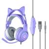 Gaming Headset with Detachable Cat Ears for PC/PS4/PS5, Stereo Surround Sound Gaming Headphones with Noise Canceling Flexible Mic, Computer Headset with 3.5mm Jack & RGB Light(Purple) view 1