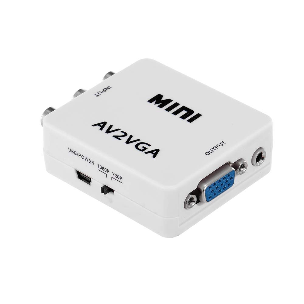lvifloae AV to VGA Adapter 1080p Mini Video Converter Analog Signal Video Connector Set Top Box Computer Monitor Screen TV to Computer Converter Box with USB Cable White
