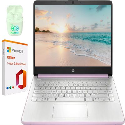 HP 14" LED Business Laptop Computer, 32GB RAM 640GB Storage (128GB UFS + 512GB SD Card), Intel Quad-Core N150, Windows 11 S & 1-Year Microsoft Office 365 Included, PLUSERA Earphones, Honey Lavender