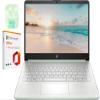 HP 14" LED Business Laptop Computer, 8GB RAM 384GB Storage (128GB UFS + 256GB SD Card), Intel Quad-Core N150, Windows 11 S & 1-Year Microsoft Office 365 Included, PLUSERA Earphones, Willow Green view 1