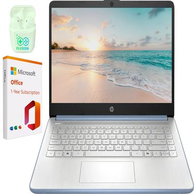HP 14" LED Business Laptop Computer, 8GB RAM 384GB Storage (128GB UFS + 256GB SD Card), Intel Quad-Core N150, Windows 11 S & 1-Year Microsoft Office 365 Included, PLUSERA Earphones, Sky Blue