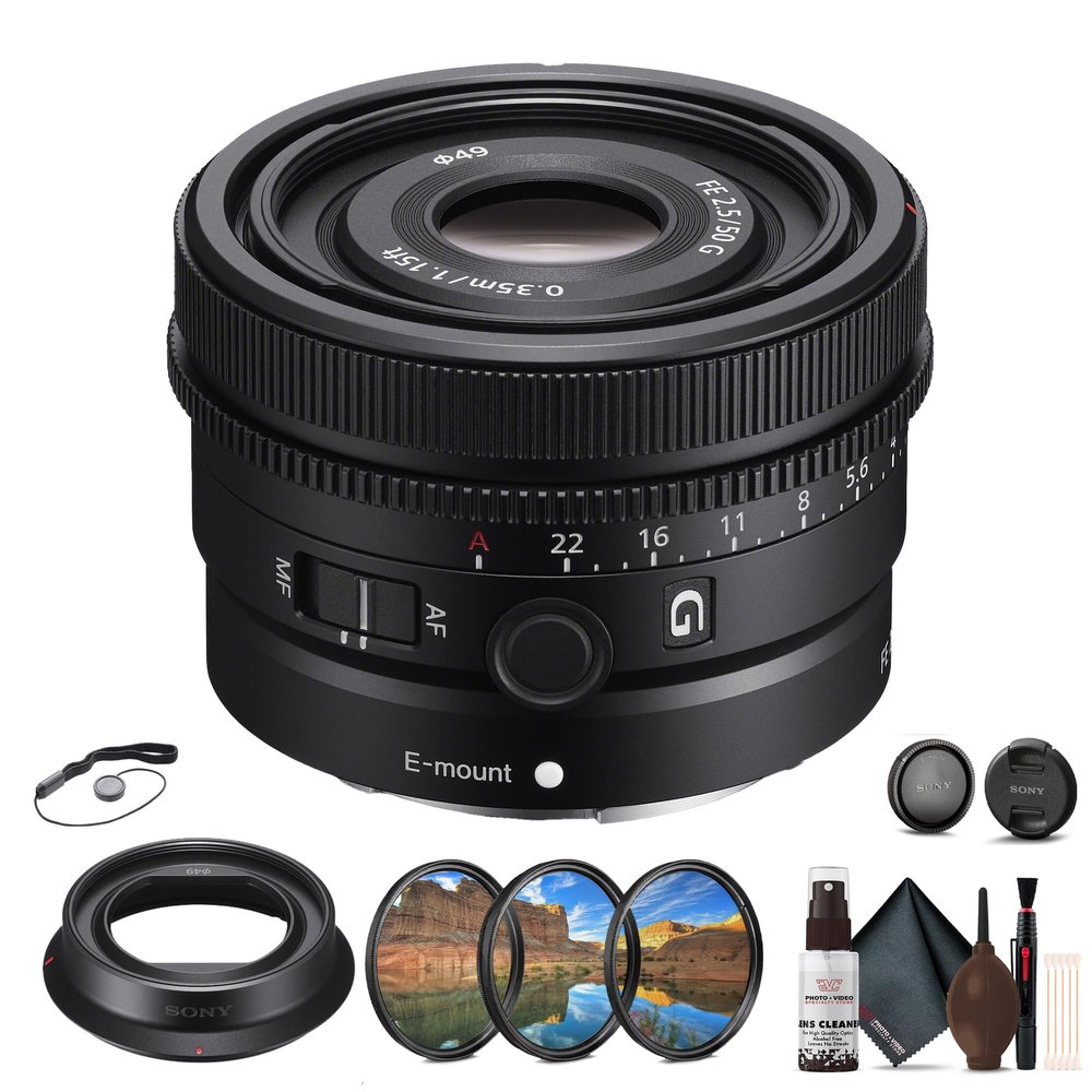 Sony FE 50mm f/2.5 G Lens (SEL50F25G) Compact Portrait and Street Photography EMount Lens + Filter Kit + Cap Keeper + Cleaning Kit + More
