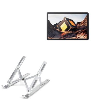 BoxWave Stand and Mount Compatible with Cubot Tab 70 - Compact QuickSwitch Stand, Portable Multi Angle Viewing Foldable Riser - Metallic Silver