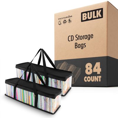 Stock Your Home CD Storage Bags (84 Pack) - Transparent PVC Media Storage - Water Resistant CD Holder Case with Handles - Clear Plastic Carrying Game Bag Storage for CDs, Albums, Video Games, Books
