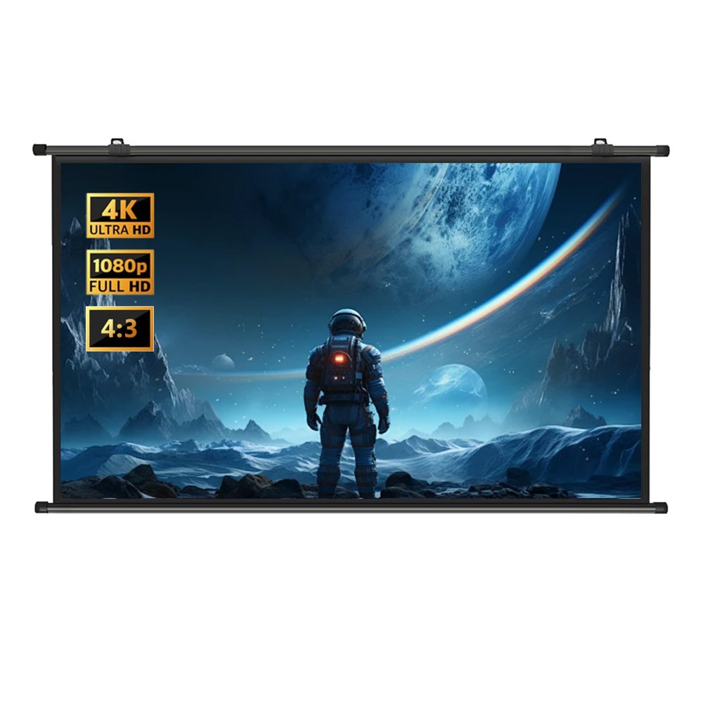 60 72 84 inch Portable Outdoor Projector Screen, 4:3 16:9 Manual Pull Down 4K HD Movie Screen for Theater Backyard Cinema(84"(16:9))