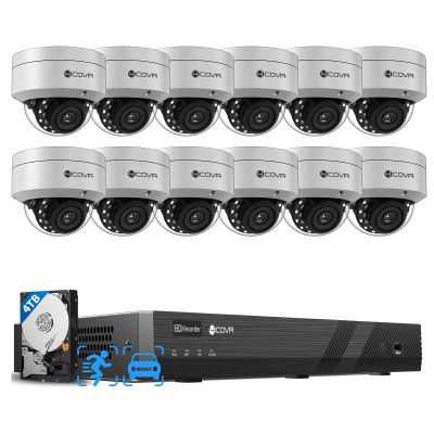 4COVR 16 Channel PoE Security Camera System 4K, Human/Vehicle Detection, 12X IK10 Vandal-Proof 8MP Wired Commercial Dome IP Camera IP67, NVR & 4TB HDD, Business Surveillance Outdoor, LY54AX8M1612-1