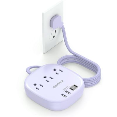 10Ft Flat Plug Power Strip, Purple Flat Extension Cord - 3 Outlets 4 USB Ports (2 USB C) Desktop Charging Station, Cruise Ship Power Strip with No Surge Protection for Travel, Dorm Room Essentials