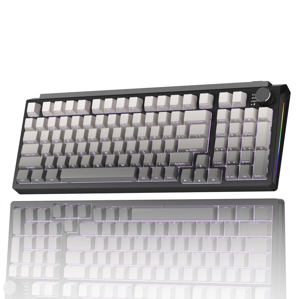 Wired/Wireless Mechanical Keyboard,98 Keys RGB Backlit Hot Swappable Custom Keyboard with Knob Number Pad,Side Printed PBT Keycaps,Sea Wood Switches-98% Layout 2.4GHz/USB-C/BT 5.0 PC Gaming Keyboards