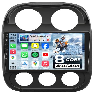 8core 4+64 Car Radio for Jeep Patriot Compass 2010-2016: 10.1 inch Android 13 Touch Screen Stereo CarPlay Android Auto Bluetooth 5GWiFi AM FM RDS SWC 1080P AHD Backup Camera