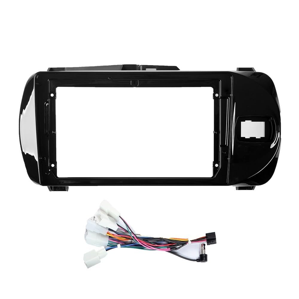 9" Car Stereo Navigation FM Radio Mounting Frame Bracket with Wiring Harness Compatible with Toyota Vitz 2015 2016 2017 2018 2019 2020 UV Black RHD