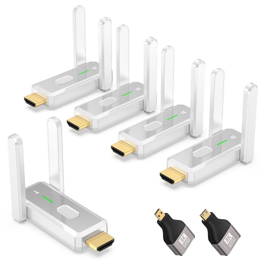 Wireless HDMI Transmitter and 4 Receivers, 500 FT/150M, 2.4G+5G Plug & Play, 1080P HD Audio and Video Transmission, Suitable for Laptops, Desktops, TV Boxes, Projectors to Monitors