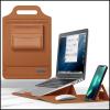 2-in-1 Laptop Sleeve & Desk Mat Mouse Pad | Reversible PU Leather Case w/Cooling Stand | Magnetic Phone Holder | Travel Office Gift for Men/Women (Orange,13-14) view 1