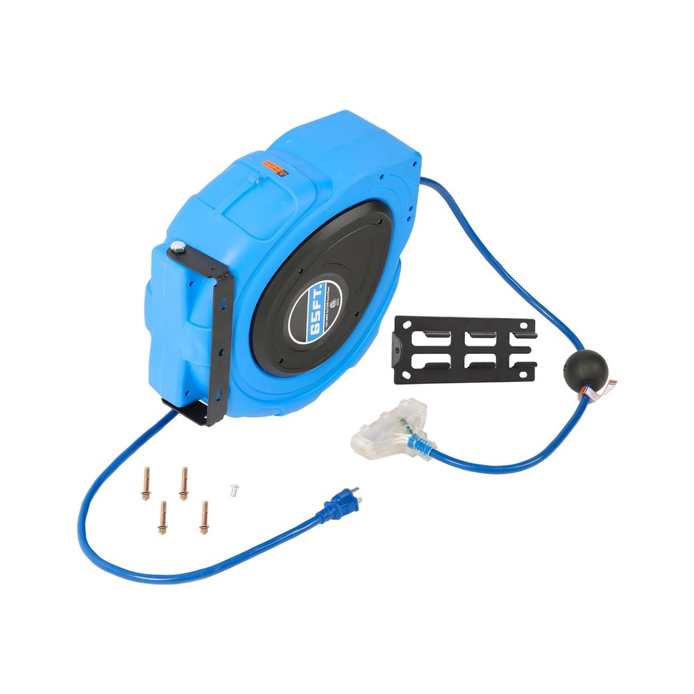 12AWG 65FT Retractable Extension Cord Reel Blue for Ceiling Installation Design