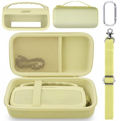 co2CREA Hard and Silicone Case Replacement for Bose New SoundLink Flex 2nd Gen Bluetooth Portable Speaker, with Carabiner and Shoulder Strap (Citrus Yellow Case)
