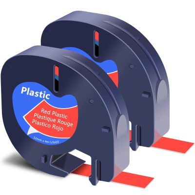 GREENCYCLE 2 Pack Compatible for Dymo LT 91333 (S0721630) Plastic Label Tape Refills Black on Red 12mm 1/2" X 4m 13 ft Self-Adhesive Label Maker Tape for LetraTag LT-100T LT-100H QX50 2000 XR