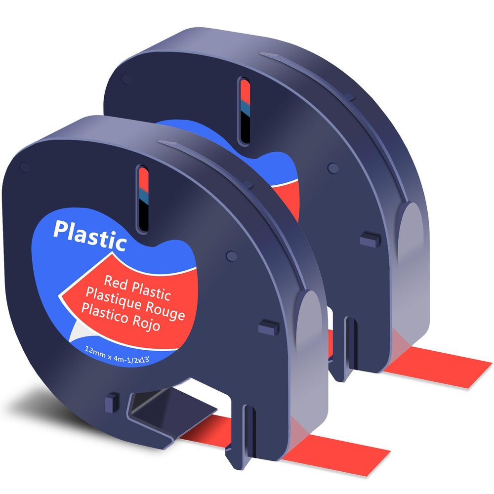GREENCYCLE 2 Pack Compatible for Dymo LT 91333 (S0721630) Plastic Label Tape Refills Black on Red 12mm 1/2" X 4m 13 ft Self-Adhesive Label Maker Tape for LetraTag LT-100T LT-100H QX50 2000 XR