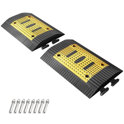 2 Pcs 20 in Speed Bumps for Driveway, Modular Rubber-Plastic Speed Humps, Height 5cm/2in, Splicing Curb Ramp for Asphalt, Gravel, Bearing 220,000Lbs, Black/Yellow