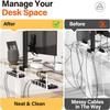 3 Pack Cable Management Under Desk Tray, 47.1" No Drill Under Desk Wire Management with Upgraded Clamp, Metal Cord Organizers with Cable Organizers, PC Cord Organization Rack, White view 3
