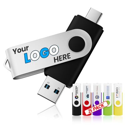 32GB 25Pcs Custom Type-C/USB 3.0 Flash Drive for PC/Android/iPhone 15/16/17, Bulk Personalized 2 in 1 Memory Stick, PrintingYour Logo & Text on Double-Sided for Office/School/Company/Photography