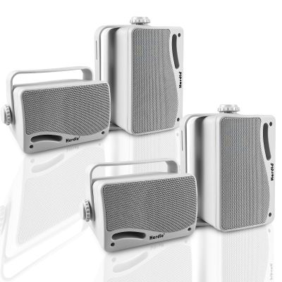 Herdio 3.5 Inch Passive Outdoor Speakers Wired Waterproof Wall Mount Speakers with 400W Superior Sound, All-Weather Durability, for Home Patio Garden Marine Boat Garage Indoor,4-Pack White