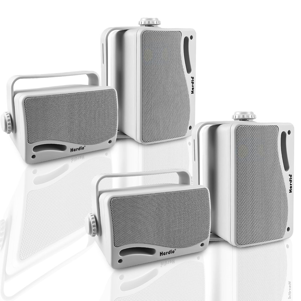 Herdio 3.5 Inch Passive Outdoor Speakers Wired Waterproof Wall Mount Speakers with 400W Superior Sound, All-Weather Durability, for Home Patio Garden Marine Boat Garage Indoor,4-Pack White