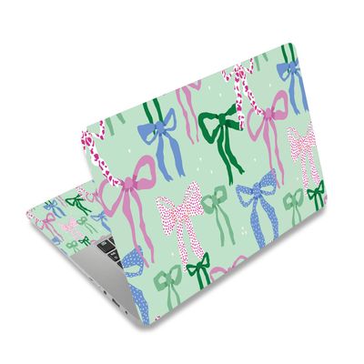 12 12.1 13 13.3 14 15 15.4 15.6 in Skin Laptop Sticker Decal, Netbook Skins for Notebook PC, Universal Vinyl Laptop Decor Cover for Women Girls, Waterproof Art Protector I Green Pink Bows