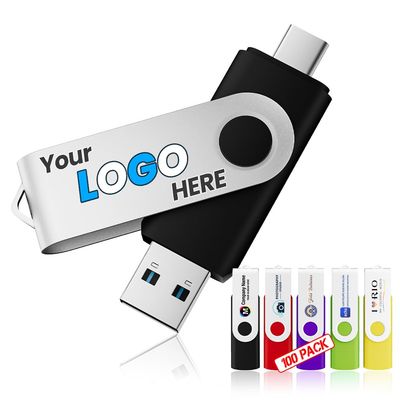 32GB 100Pcs Custom Type-C/USB 3.0 Flash Drive for PC/Android/iPhone 15/16/17, Bulk Personalized 2 in 1 Memory Stick, PrintingYour Logo & Text on Double-Sided for Office/School/Company/Photography