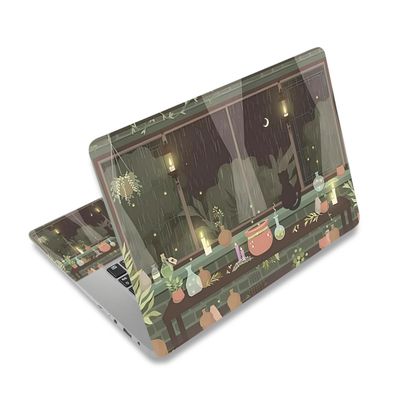 12 12.1 13 13.3 14 15 15.4 15.6 in Skin Laptop Sticker Decal, Netbook Skins for Notebook PC, Universal Vinyl Laptop Decor Cover for Women Girl, Waterproof Art Protector I Green Plants Black Cat