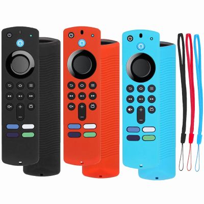 3 Pack Silicone Remote Cover Compatible with Fire Stick 3rd Gen,TOKERSE Anti Slip Shockproof Protective Case Covers Sleeve Skin with Lanyard - Black Red Blue