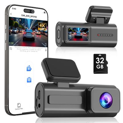 Dash Cam Front 4K, Front Dash Camera for Car with Free 32GB SD Card WiFi Mini Dashcam with APP Control, GPS, Night Vision, Parking Monitoring, G-Sensor, Loop Recording