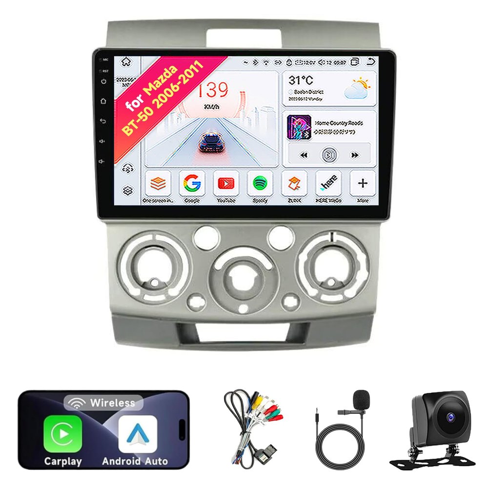 Android 14 Car Radio Stereo for 2006-2011 Mazda BT-50 BT50/Ford Ranger/Focus - 9" IPS Touch Screen, Upgrade Dash Kit with CarPlay & Android Auto, GPS Navigation, SWC