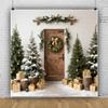 10x10ft Rustic Christmas Backdrops for Photography White Brick Wall Wooden Door Christmas Photo Backdrop Xmas Tree Props for Photoshoot Friendsmas Baby Shower Decorations Studio Photobooth Props view 1
