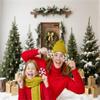 10x10ft Rustic Christmas Backdrops for Photography White Brick Wall Wooden Door Christmas Photo Backdrop Xmas Tree Props for Photoshoot Friendsmas Baby Shower Decorations Studio Photobooth Props view 2