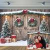 10X10ft Christmas Backdrop Barn Wood Door Xmas Tree Snow Photography Background Winter Holiday Party Photo Booth Family Portrait Decoration Supplies Photo Studio Props Wall Decor Banner view 1