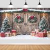 10X10ft Christmas Backdrop Barn Wood Door Xmas Tree Snow Photography Background Winter Holiday Party Photo Booth Family Portrait Decoration Supplies Photo Studio Props Wall Decor Banner view 2