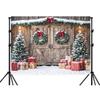 10X10ft Christmas Backdrop Barn Wood Door Xmas Tree Snow Photography Background Winter Holiday Party Photo Booth Family Portrait Decoration Supplies Photo Studio Props Wall Decor Banner view 4