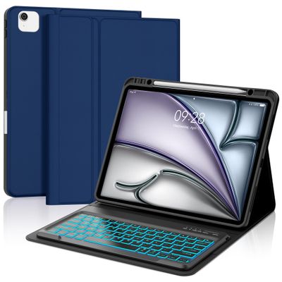 Backlit Keyboard Case for iPad Air 13 (M3 2025/M2 2024) and iPad Pro12.9 6th/5th/4th/3rd Gen Case with Keypad, Detachable Keyboard Cover for Pro 12.9inch with Colors Backlight and Pencil Holder, Navy