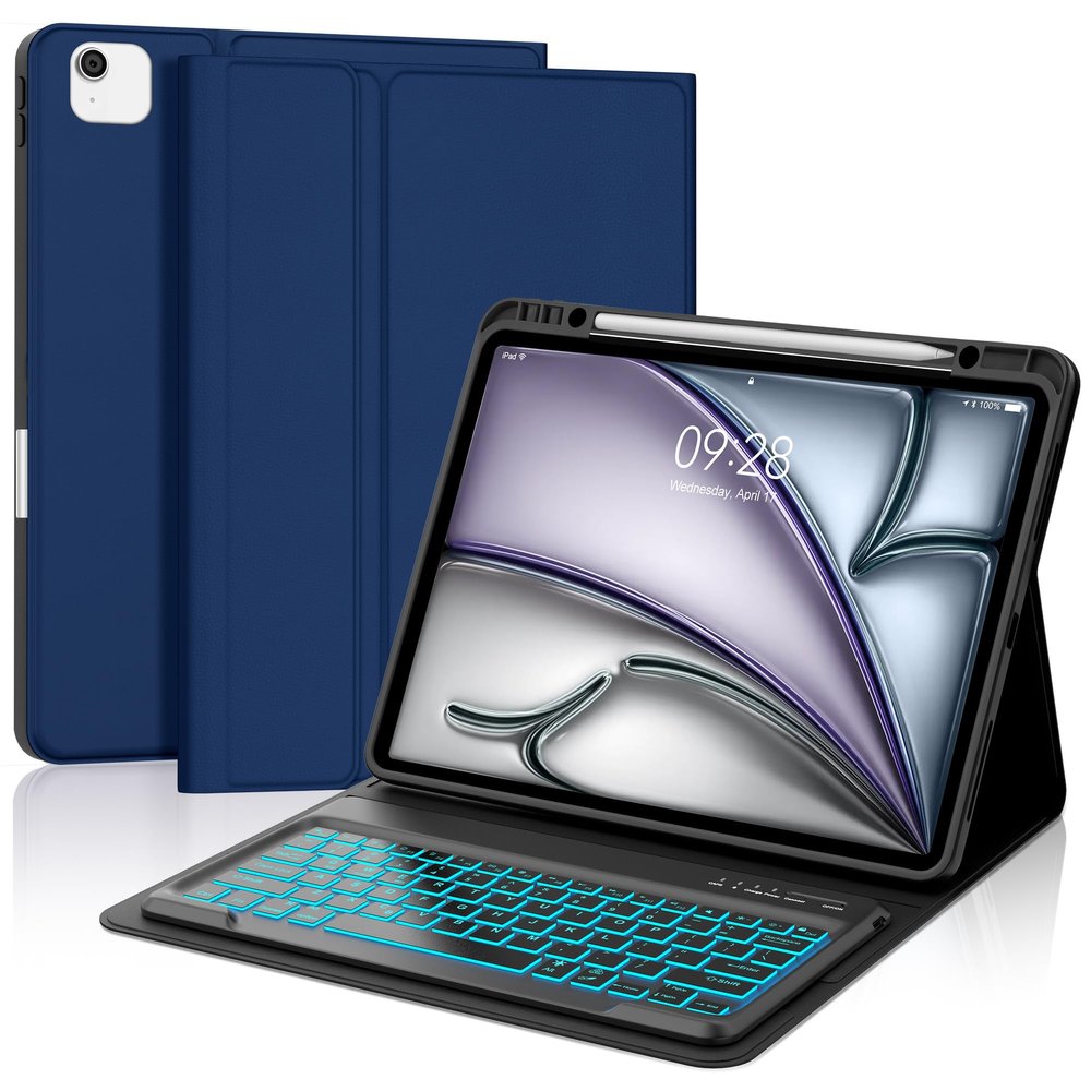 Backlit Keyboard Case for iPad Air 13 (M3 2025/M2 2024) and iPad Pro12.9 6th/5th/4th/3rd Gen Case with Keypad, Detachable Keyboard Cover for Pro 12.9inch with Colors Backlight and Pencil Holder, Navy