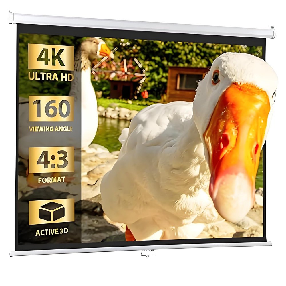 72 inch 4:3 HD Manual Pull Down Projector Screen, Wall or Ceiling Mountable Movie Projection Screen for Home Theater Office Game