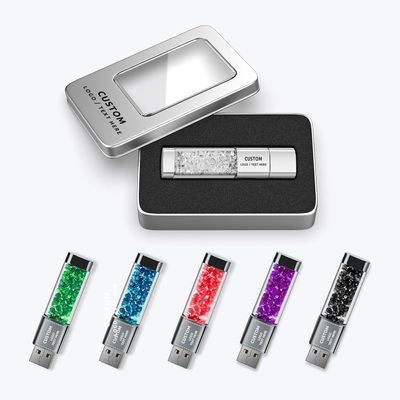Fashion Crystal USB Drives Bulk Custom, 100 Pack Personalized Engraved Promotional Flash Drives for Wedding Favors, Corporate Events, Branded Business Gifts with Logo Packaging (8 GB)