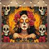 8x6 feet Mexican Day of The Dead Photography Background Flower and Candy Skull Pattern Children's Birthday Photography Background Banner view 1