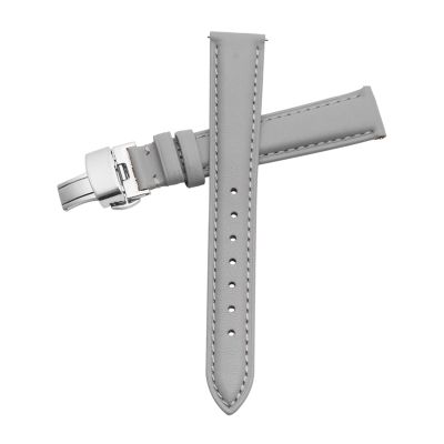HMFang Watch Band Women's Genuine Leather Butterfly Clasp Simple No Grain Watch Bracelet White 12 13 14 15 16 17mm(Gray-Silver-B1,15mm)