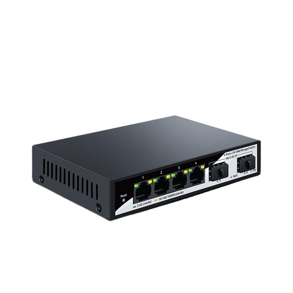 BACODLUL 2.5GbE Managed Switch 6 Port 2.5GBASE-T Network Switcher 10G S/F-P+ Slot Uplink Managed Hub Internet Splitter Fanless