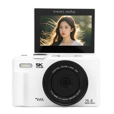 Bewinner 5K Digital Camera for Photography, WiFi 75MP Vlogging Cameras with 3" 180 Flip Screen, 18X Digital Zoom Autofocus Video Camara with 32GB SD Card (White)